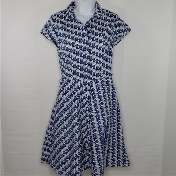 Boden Sophia Shirt dress in blue with white flamingos - Picture 2 of 7